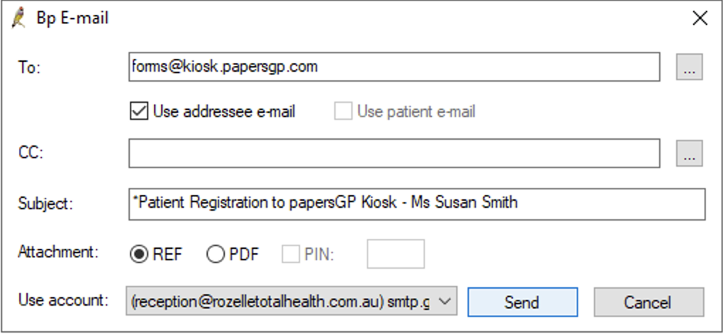 Bp E-mail dialog