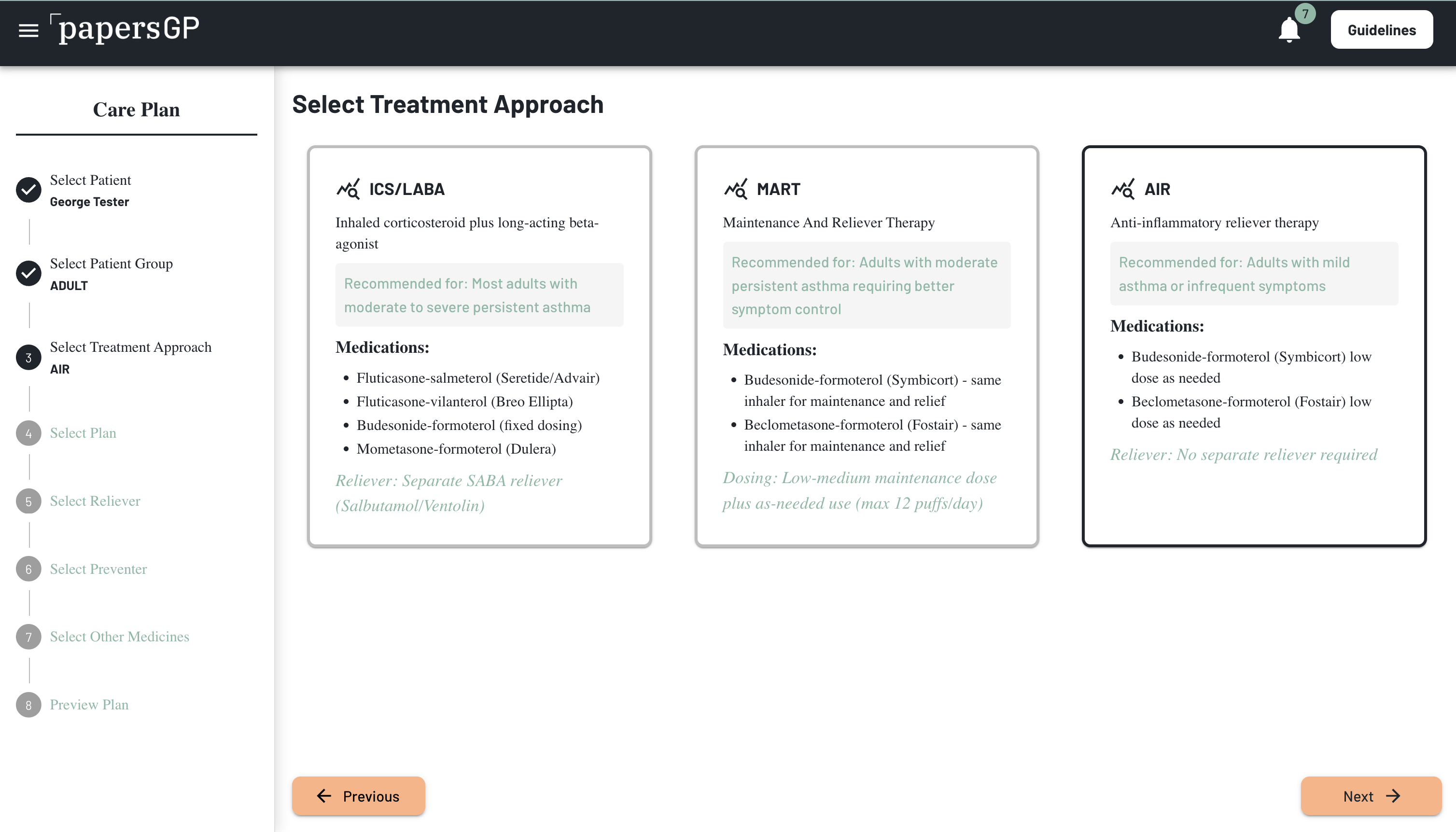 The guided Asthma Action Plan builder